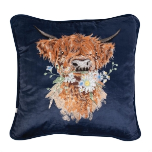 Daisy Coo' Highland cow, brodert pute