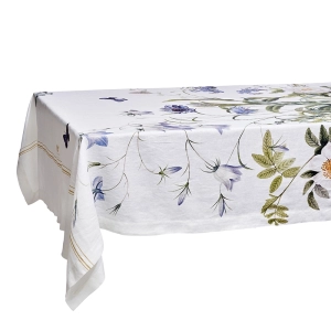 Blue Flower Garden Linen Tablecloth 145x350 cm