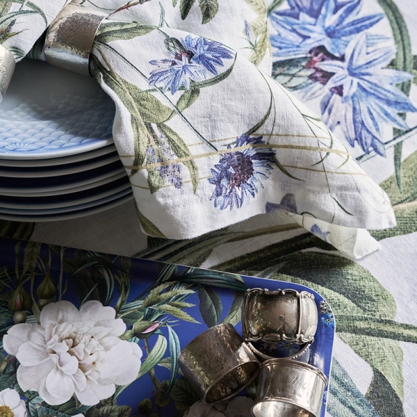 Blue Flower Garden Linen Tablecloth 145x350 cm - Bilde 5