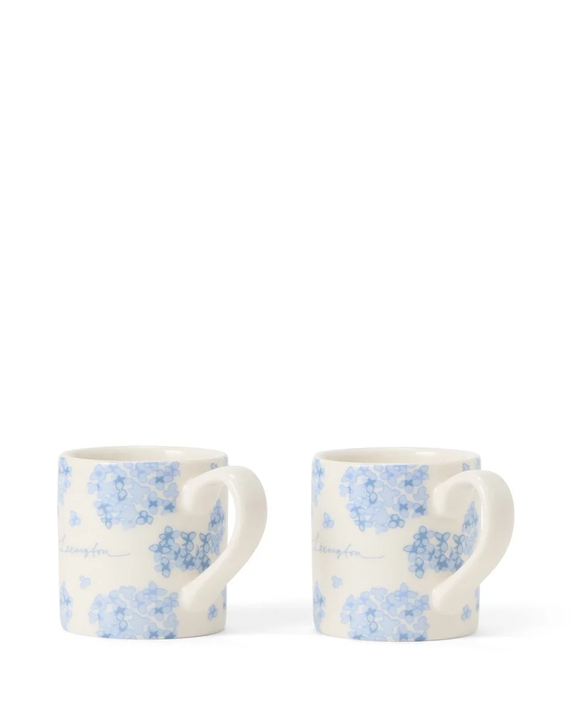 Espressokopp i stengods med blomster, blå/hvit (sett med 2)