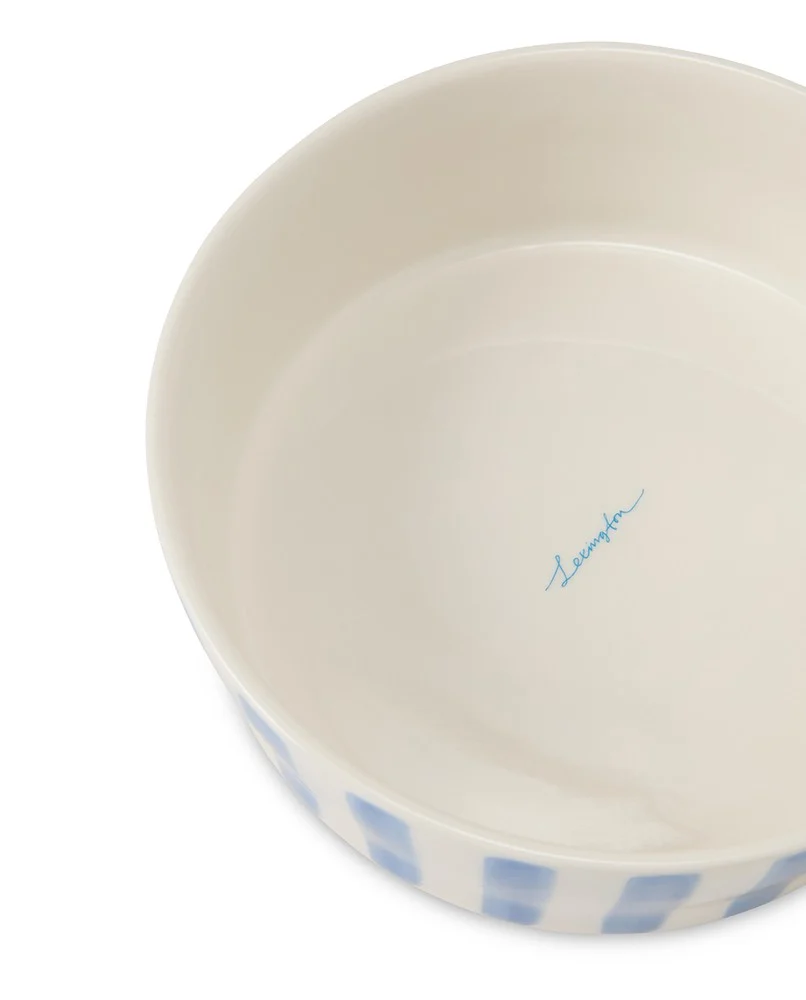 Stripet hundeskål i steingoods, blå/hvit - Bilde 2