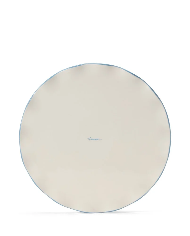 Bølget kakefat i steintøy, hvit/blå - Bilde 2