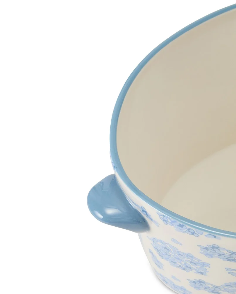 Blomsterpotte med hank i steintøy, blå/hvit - Bilde 5