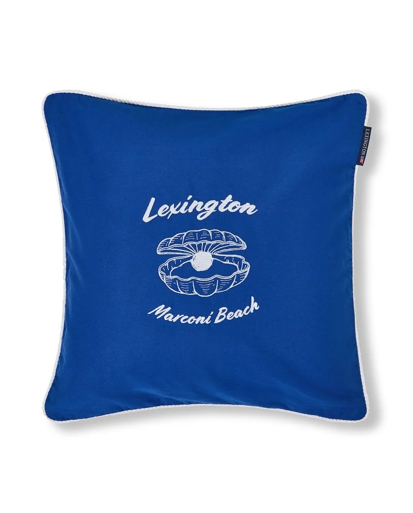 Putetrekk i økologisk bomullstwill med blå logo, blå/hvit