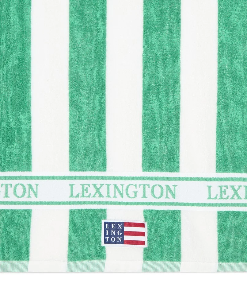 Blokkstripet strandhåndkle i bomullsfrotté, grønn