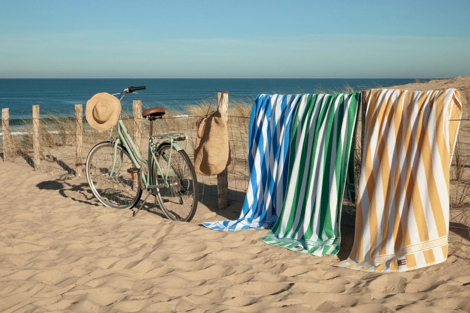Blokkstripet strandhåndkle i bomullsfrotté, gul - Bilde 7