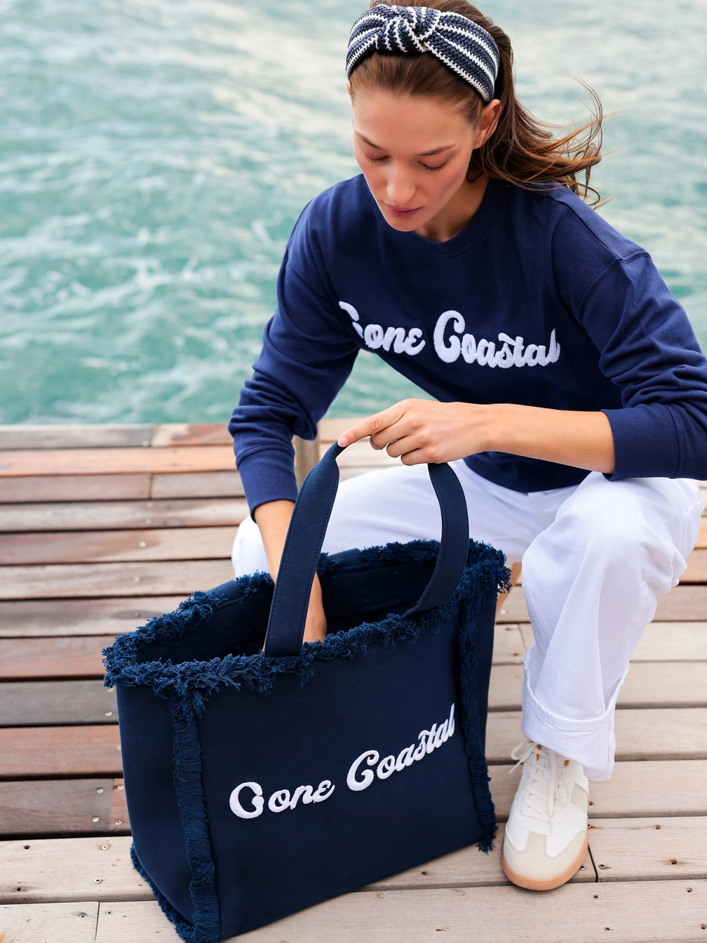 "Gone Coastal" Tote, Navy