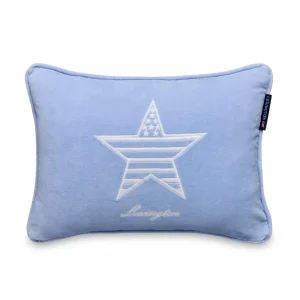 Icons kids pillow in organic cotton velvet, blue