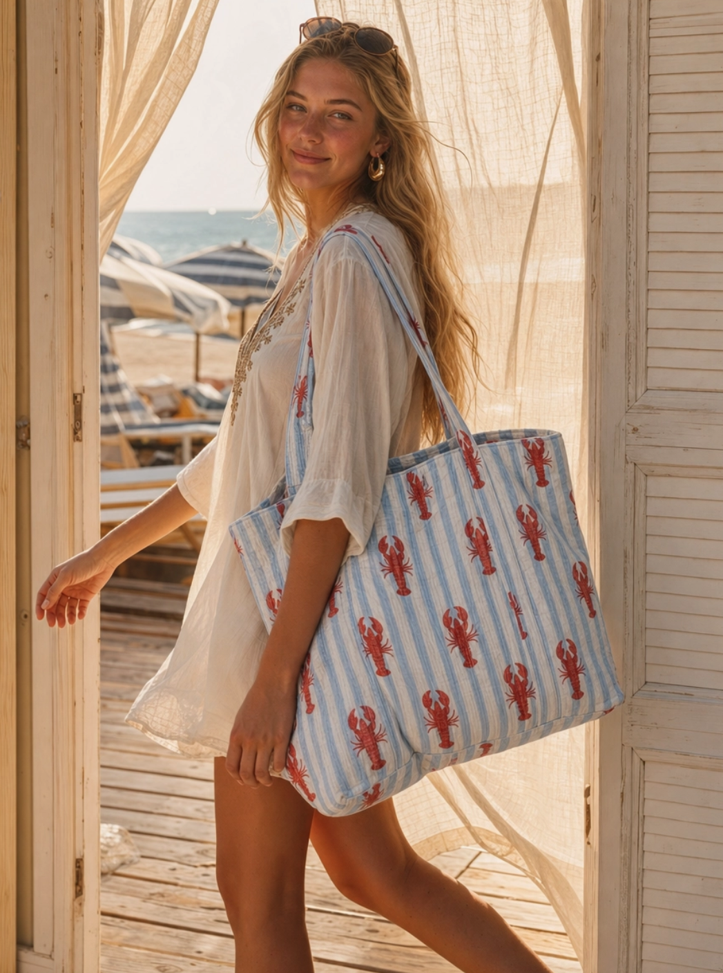 The Striped Lobster Tote, blå